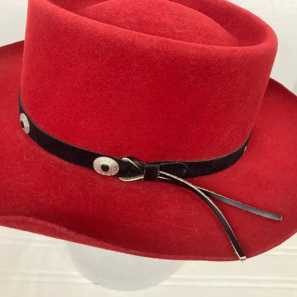 Sheplers Wool Felt Western Hat Unisex M Red Black Band Concho Gambler Style